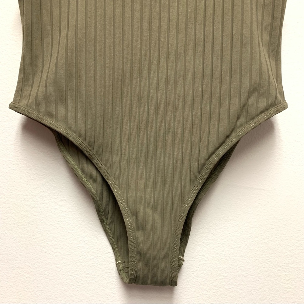 Mikoh Yumi Ribbed‎ One Piece Swimsuit/Bodysuit XS Olive Green Low Back Tank - Picture 6 of 11